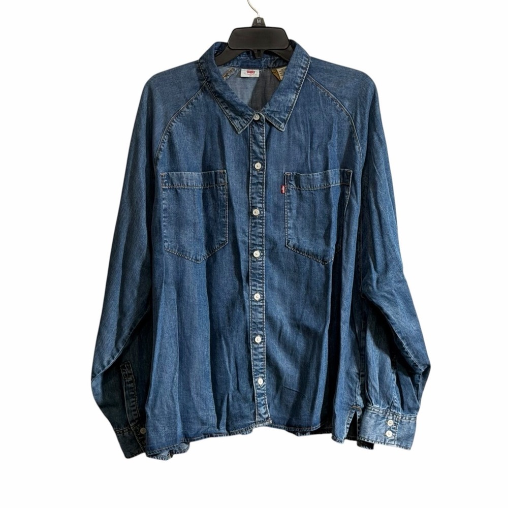 Levis Shirt Womens 2XL Button Up Long Sleeve Denim Lyocell Western Dual Pocket